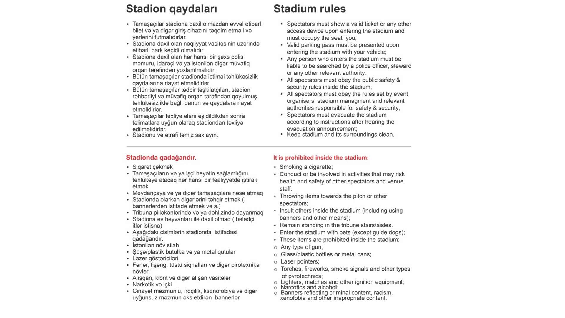 Regeln Tofiq Bahramov Stadion